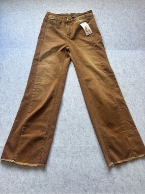 PrettyGarden Women’s Brown Stretch Raw Hem Flare Jeans Size 8 NWT